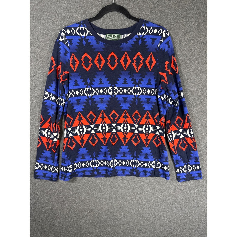 Lauren Active Ralph Lauren Womens Large Blue Orange Southwestern Cotton Top L-RL